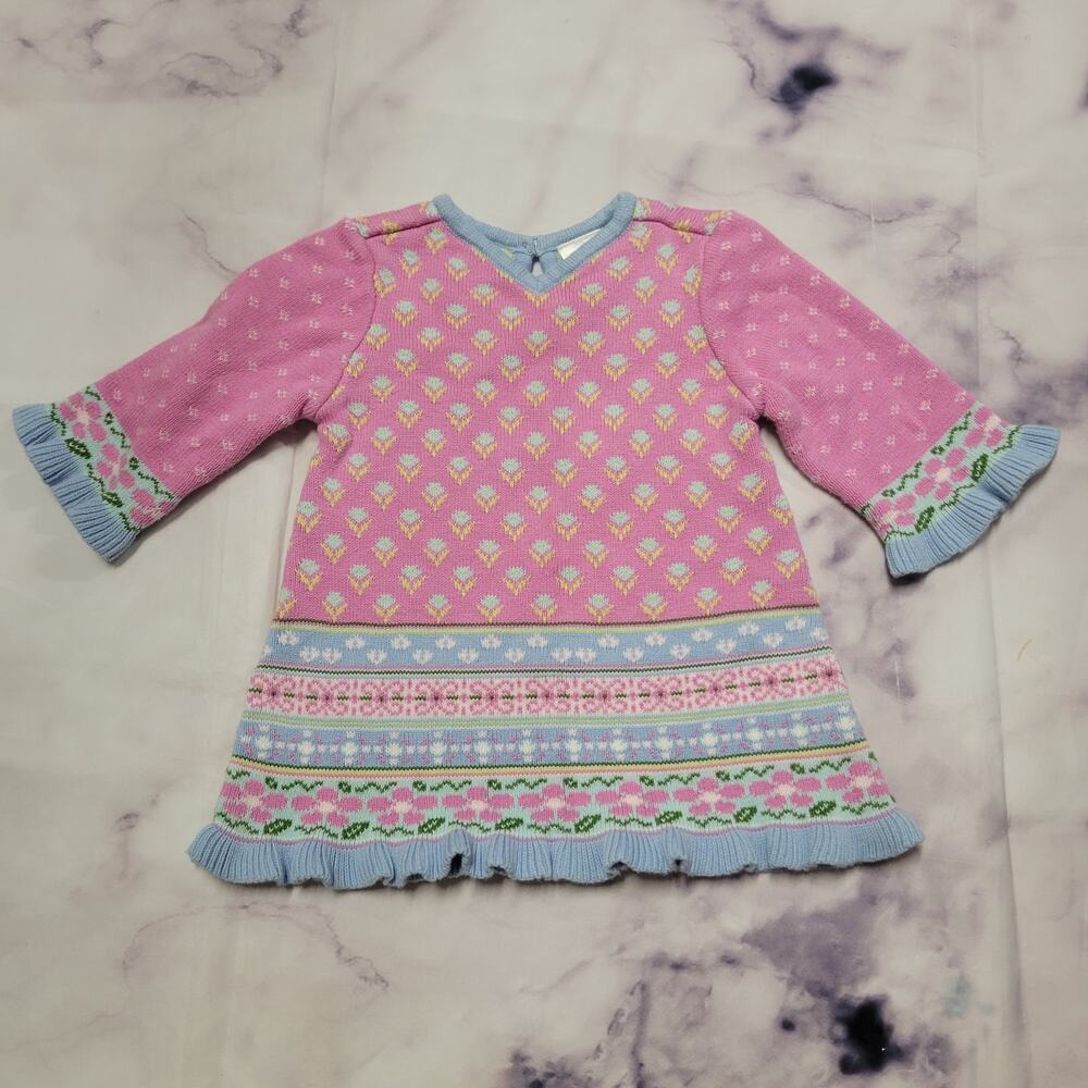 Hanna Andersson Floral Knit Long Sleeve Sweater Dress